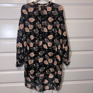 Ulla Johnson Noir Floral Print Button Up Long Sleeve Tunic Blouse, Size Small